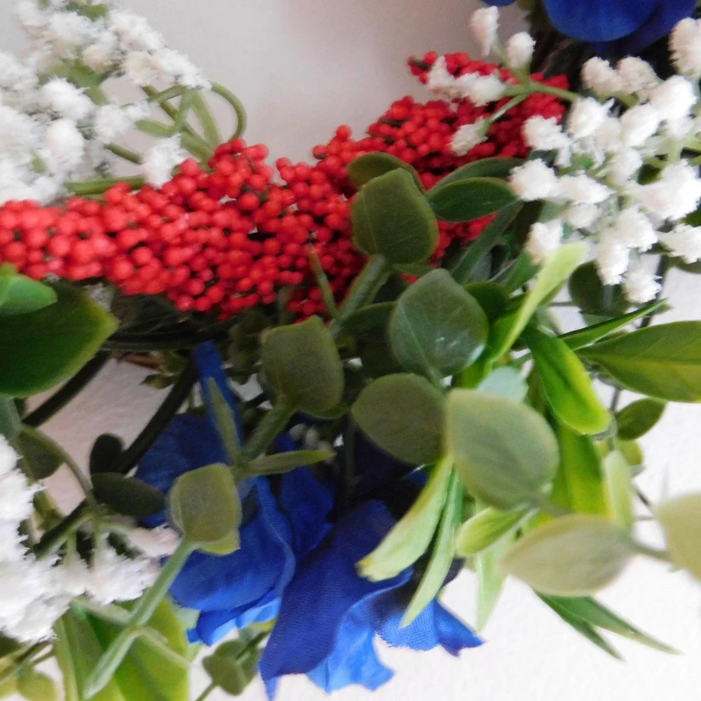 Patriotic Small Wreath Red White Blue Mini Cabinet 4th of July Candle Ring